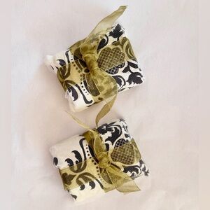 Black & White Damask Patterned Guest Bath Hand Soap with Green Ribbon & Tulle